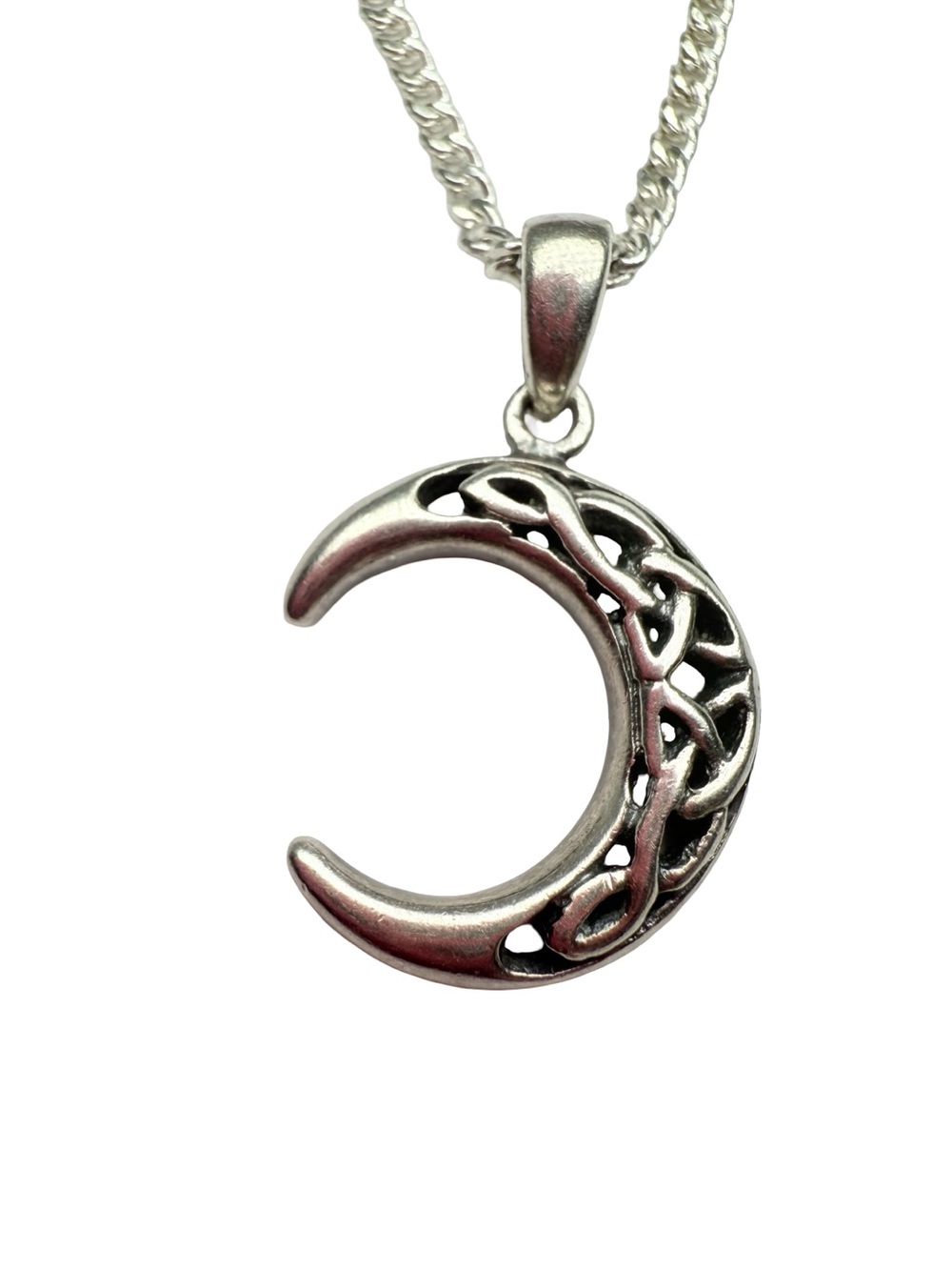 🌙 Stunning Sterling Silver Celtic Crescent Moon Pendant Necklace